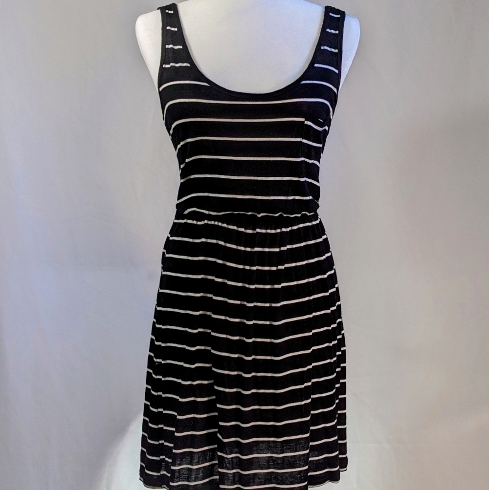 Black & White Stripe Soft Elastic Waist Dress